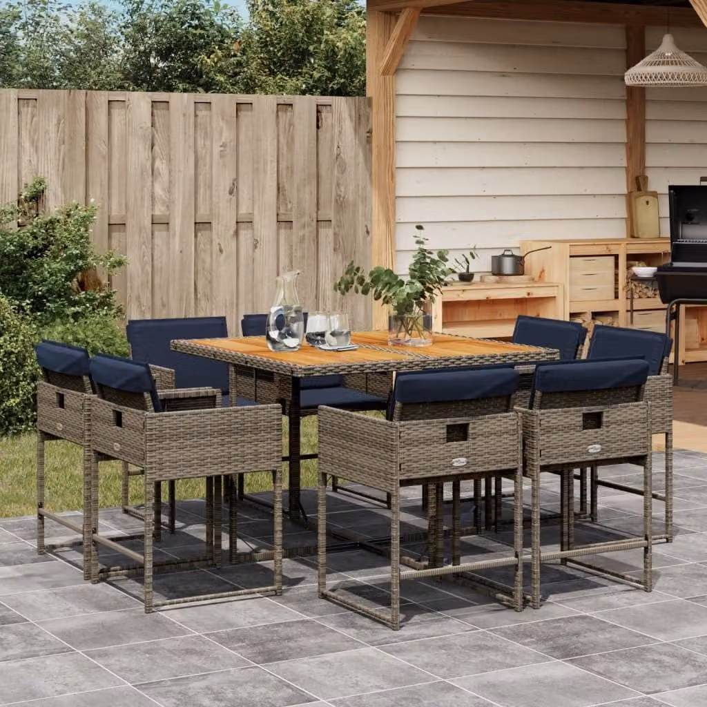 Maison Exclusive - Set da Pranzo da Giardino 9 pz con Cuscini in Polyrattan Grigio