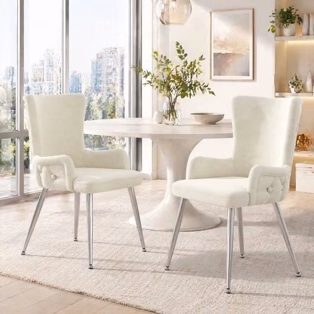 Sedia da pranzo 55x55x85 cm beige – velluto, set da 2