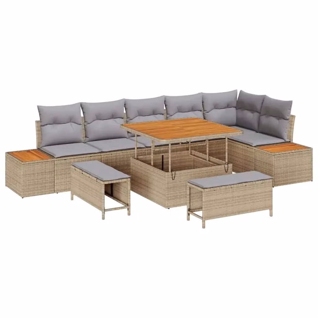 Set Divano da Giardino vidaXL 9 Pezzi Beige con Cuscini e Tavolino da Esterno – 2