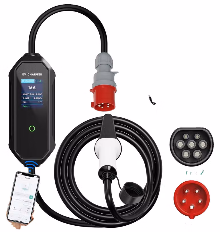 Caricabatterie per veicoli elettrici, controllo tramite app intelligente, corrente regolabile, 11 kW, tipo 2, 5 m