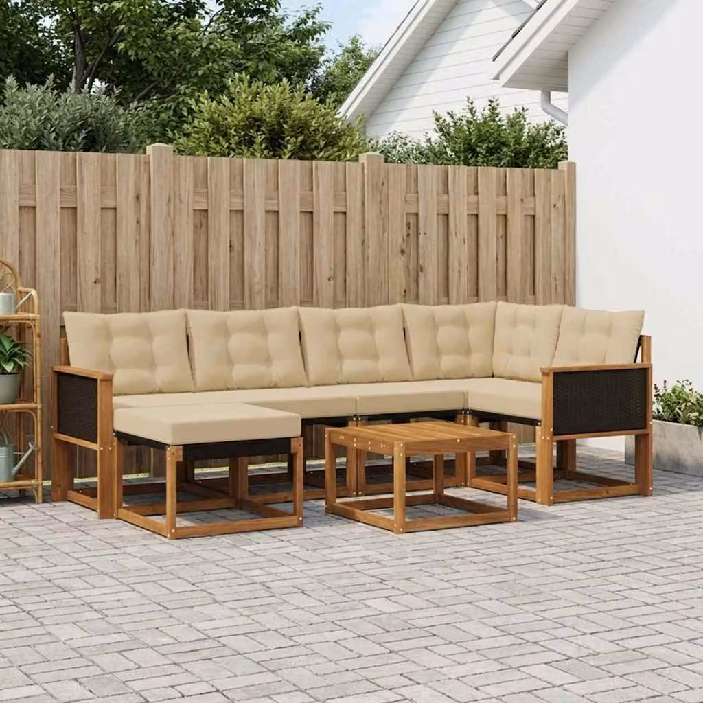 Set di divani da esterno vidaXL 7 pz in legno di acacia con cuscini beige e marrone