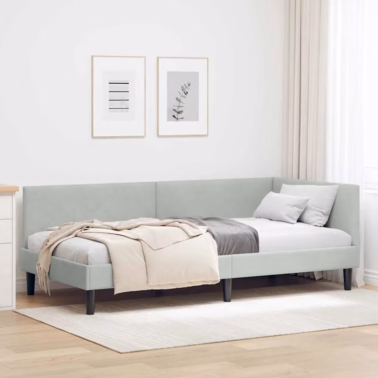 Cornice del letto ad angolo vidaXL in velluto grigio, L/P/H: 200 x 90 x 72 cm