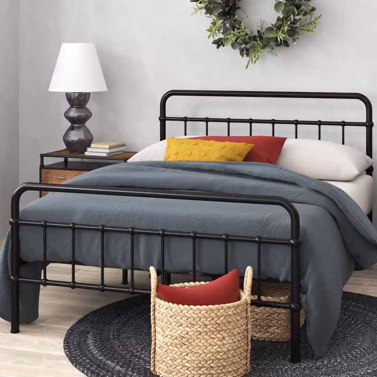 Letto a piattaforma 200x91x107 cm, nero, in metallo, con testiera