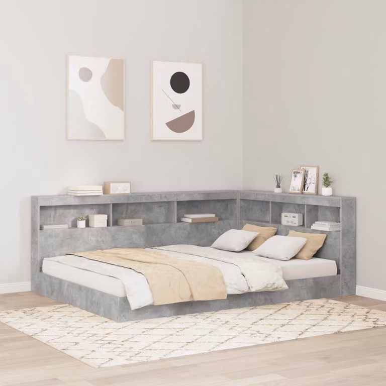 Testata letto con contenitore vidaXL Grigio, con ripiano integrato e porta di ricarica USB, L/P/H: 217.5 x 157.5 x 76.5 cm