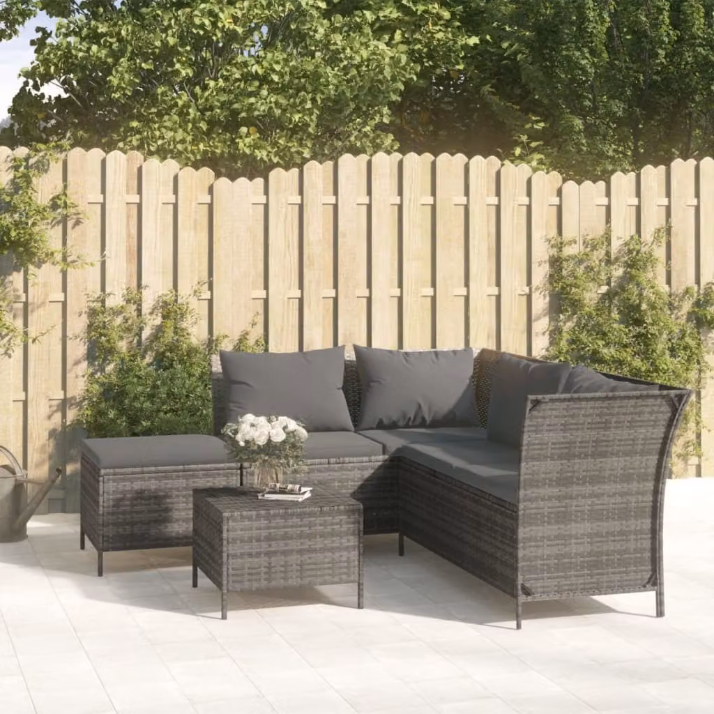 Maison Exclusive - Set da giardino 4 pezzi con cuscini grigio in polyrattan