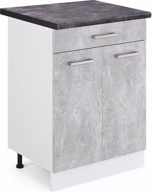 Mobiletto base per cucina R-Line Calcestruzzo/Bianco 60 cm con cassetto, PL Antracite Vicco