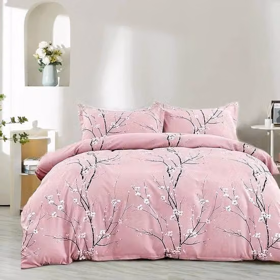 Set di Biancheria da Letto JGS con Disegno Floreale Rosa in Microfibra, Reversibile e Traspirante, 4 Pezzi: Copripiumino 135 x 200 cm e Federe 80 x 80 cm e 80 x 200 cm