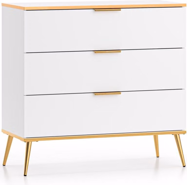 FURNLUX Cassettiera Viterbo Bianco e Oro 92cm / Colore principale: Bianco / Dimensioni: 92 x 88 x 40 cm
