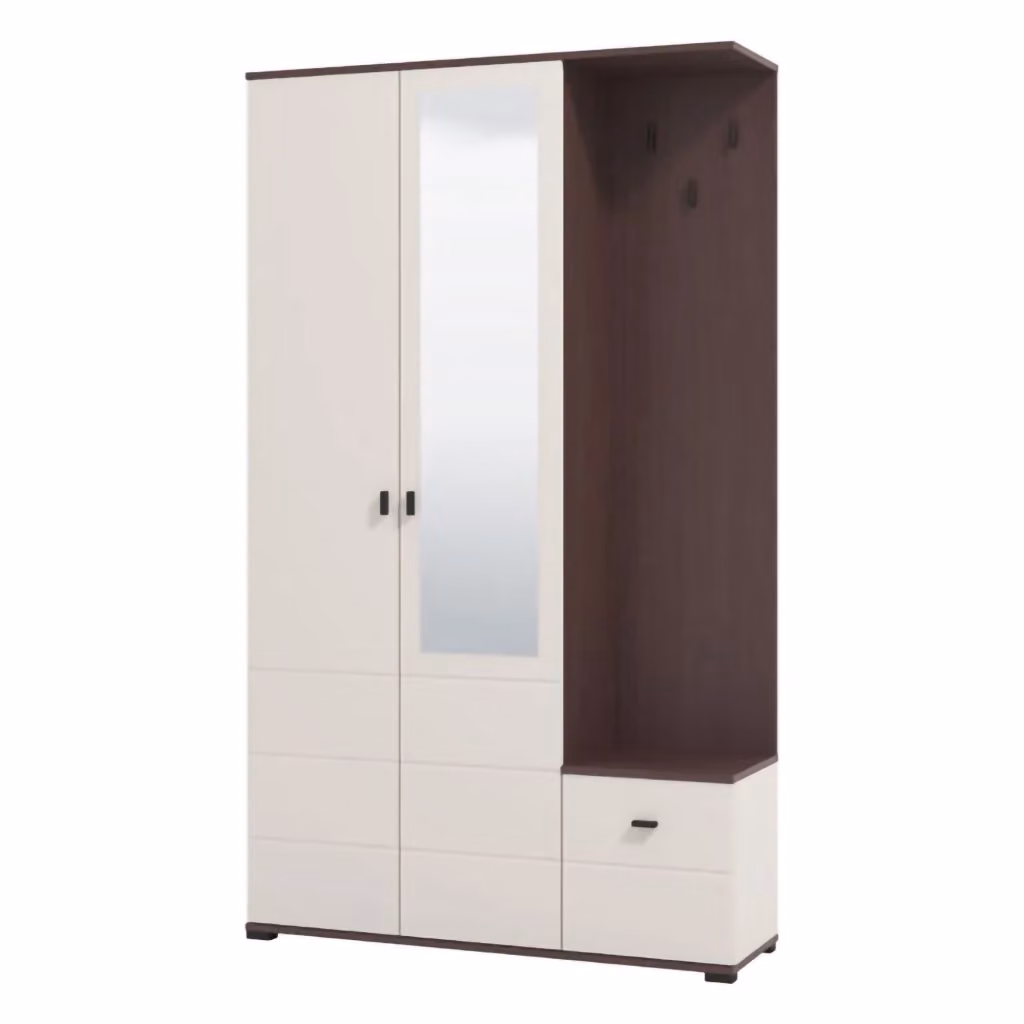 DMORA Mobile da Ingresso Moderno con Specchio, L: 116 cm, P: 35 cm, H: 197 cm, Colore Bianco Crema e Noce – 2