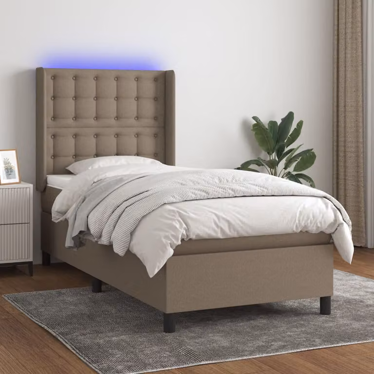 Letto a molle con materasso e illuminazione LED vidaXL in tessuto con porta USB L/P/H: 90 x 200 cm