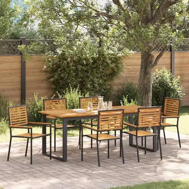 Set da Pranzo per Giardino 7 pz Nero Legno di Acacia Massello 3365466