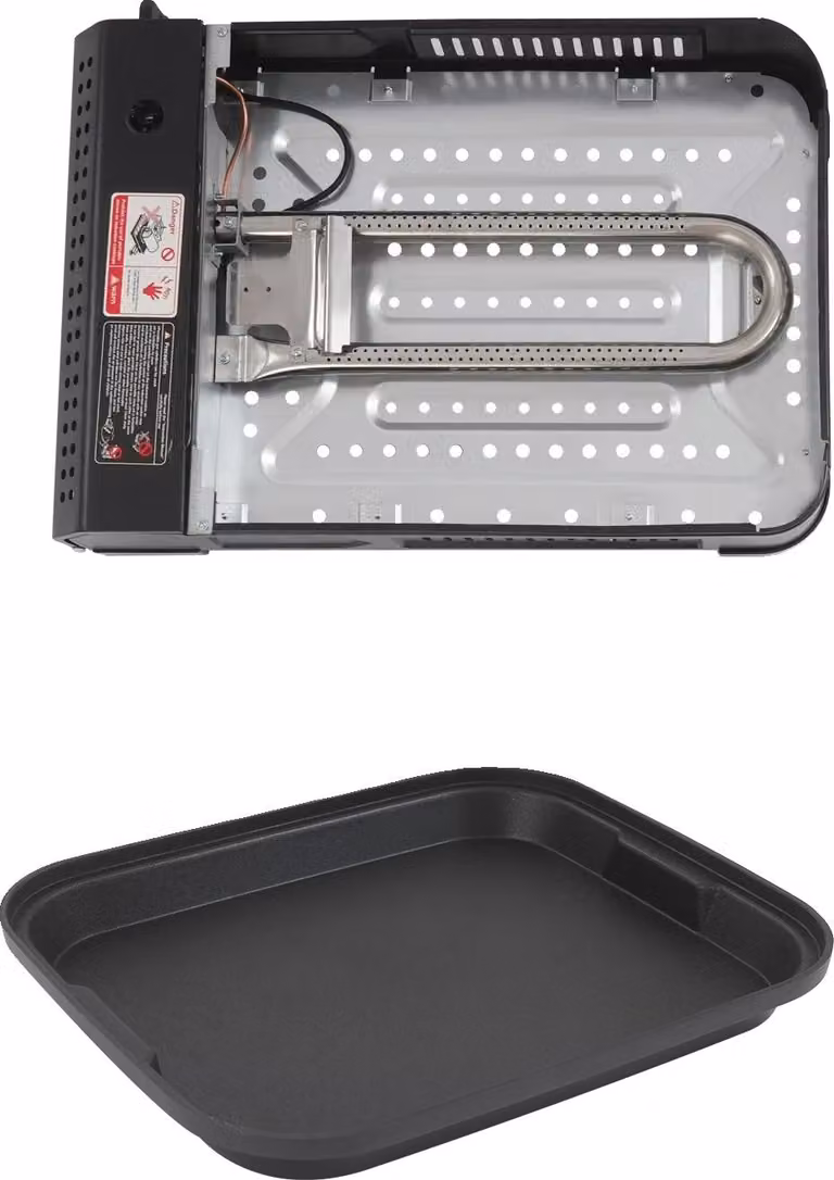 Barbecue a gas, portatile, con coperchio in vetro temperato, padella da 37 cm