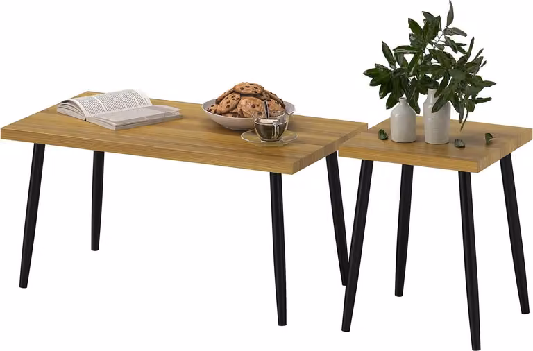 Tavolino set di 2 tavolini con struttura in acciaio, tavolo da soggiorno, tavolino per soggiorno, camera da letto, Aosom naturale
