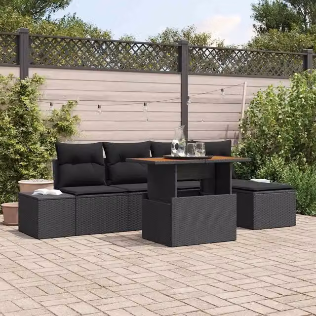 Set Divano da Giardino 6 pz Nero polyrattan 3349953