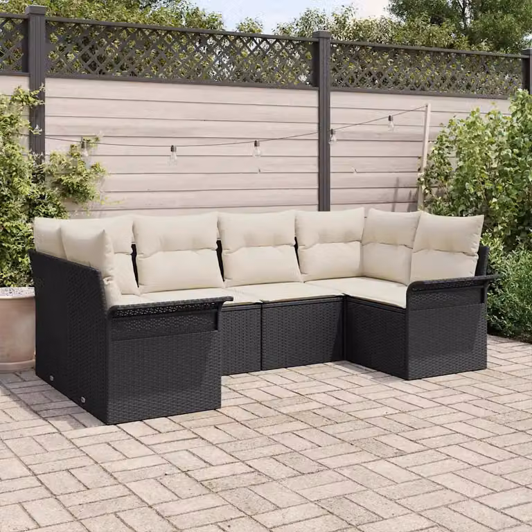Set Divano da Giardino a L vidaXL in Polyrattan Nero con Cuscini e Struttura in Metallo