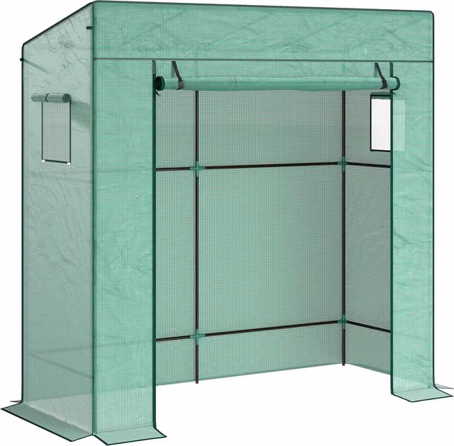 Outsunny Serra per Piante in PE e Acciaio con 2 Finestre Laterali a Rete e Ingresso Avvolgibile, Verde, L: 77 cm, P: 77 cm, H: 197 cm