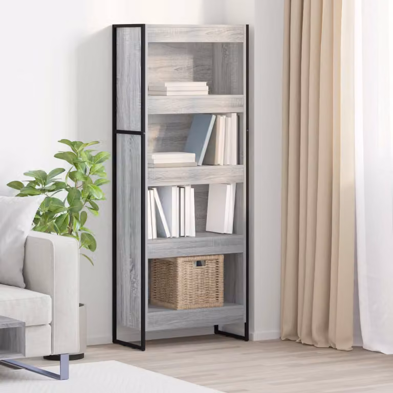 Armadio per Libri Industrial vidaXL in Legno e Metallo Grigio L: 60 cm, P: 30 cm, H: 155 cm