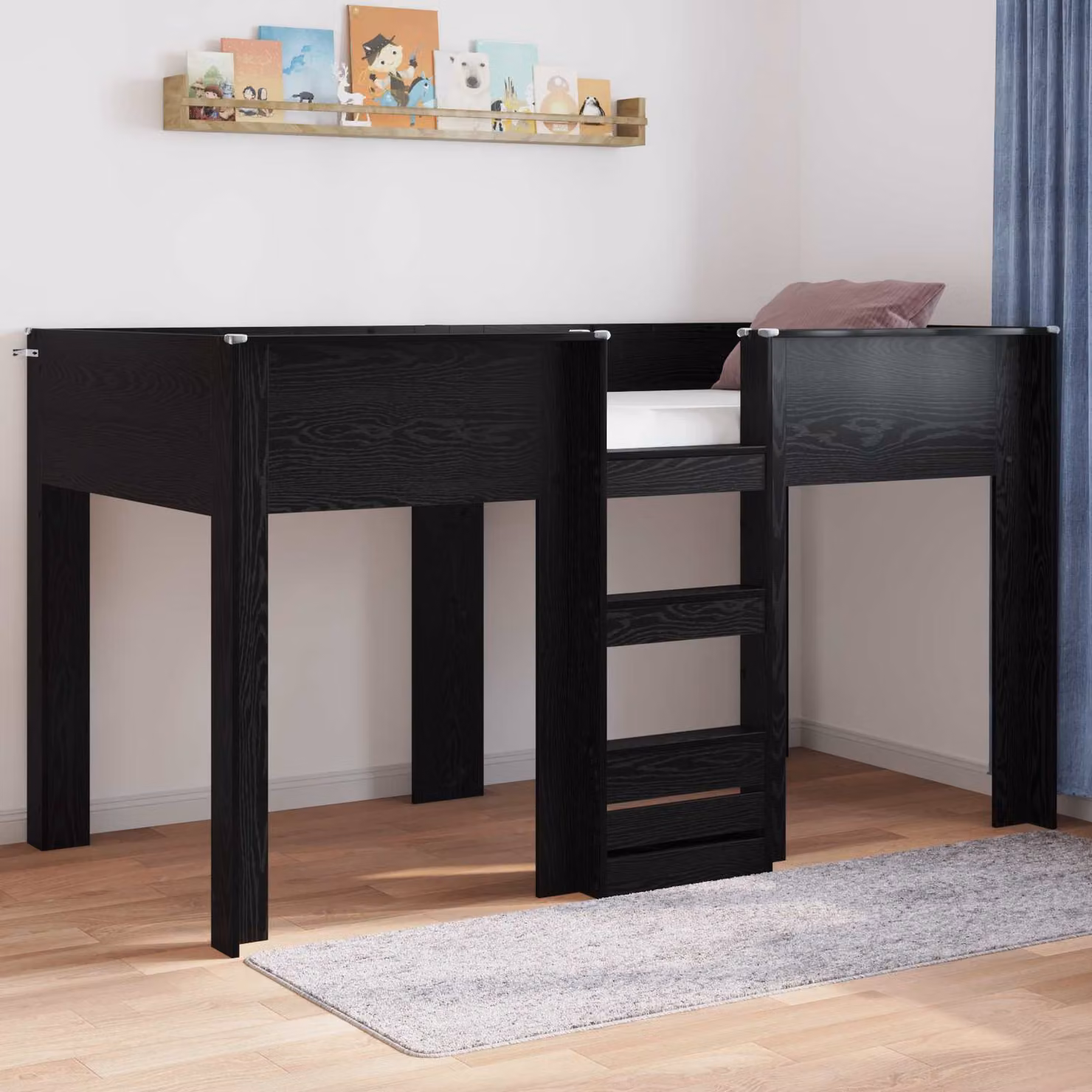 Letto a castello per bambini vidaXL in legno Rovere Nero L/P/H: 200 x 100 x 172,5 cm