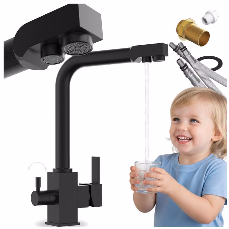 Granitan - Miscelatore cucina - Rubinetto cucina altezza 31 cm - Nero - girevole 360° - UNIVERSAL