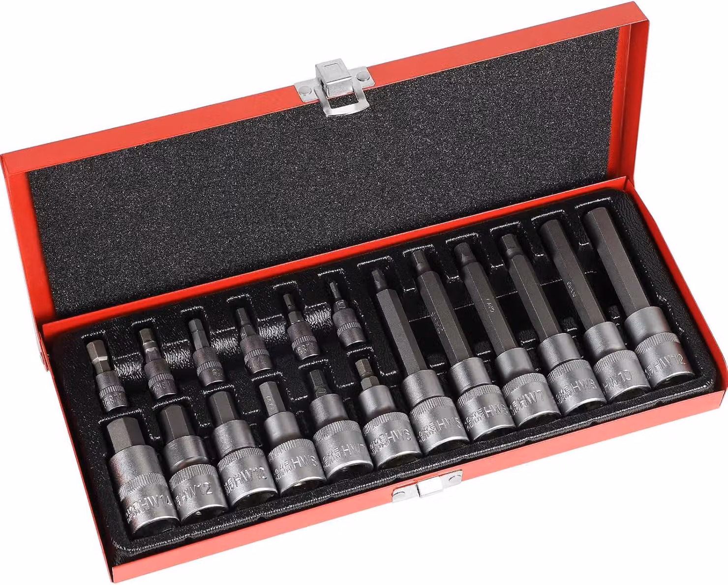 Set di chiavi a bussola da 18 pezzi, da 1/2 pollice e 1/4 di pollice, con misure da H3 a H14, contenitore in acciaio per la conservazione, ideale per l'officina