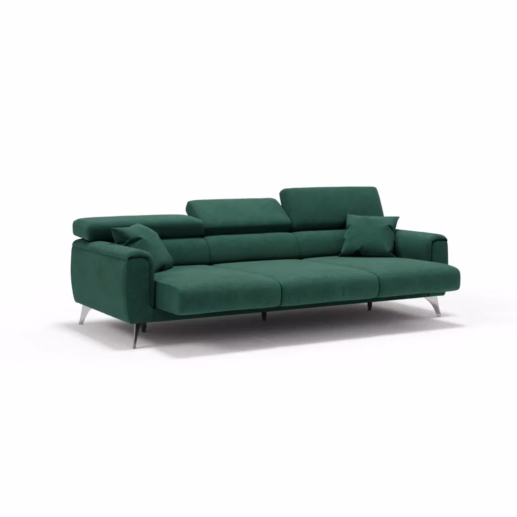 Divano Caravaggio Divani.Store con 3 sedute allungabili indipendenti e poggiatesta reclinabili in tessuto impermeabile verde L: 244 cm – 2