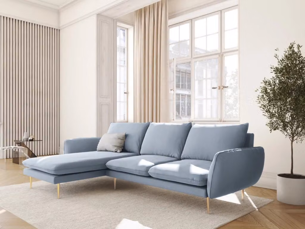 Divano angolare sinistro Vienna di Cosmopolitan Design in velluto azzurro a 5 posti L/P/H: 255 x 170 x 95 cm – 2