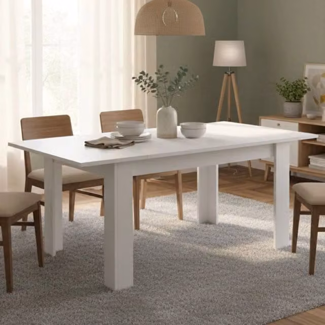 Tavolo da pranzo allungabile Takumi DMORA Bianco lucido L: 137 cm, P: 90 cm, H: 79 cm