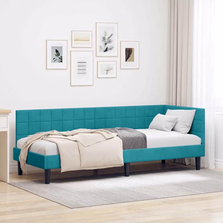 vidaXL Letto ad angolo con chaise longue asimmetrica in velluto turchese e nero, L/P/H: 204 x 140 x 84 cm