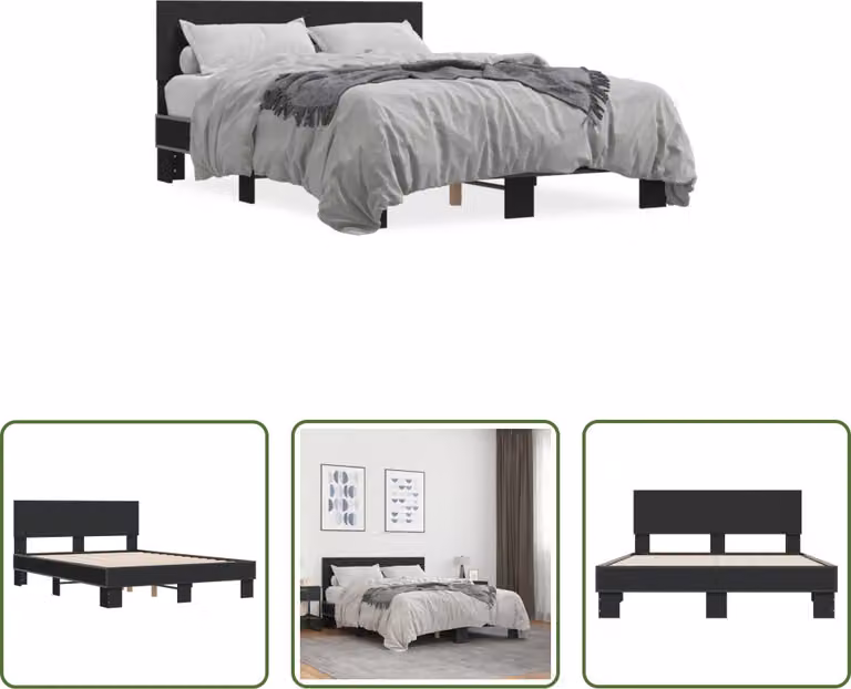 The Living Store Struttura letto nera 120x200 cm in legno e metallo