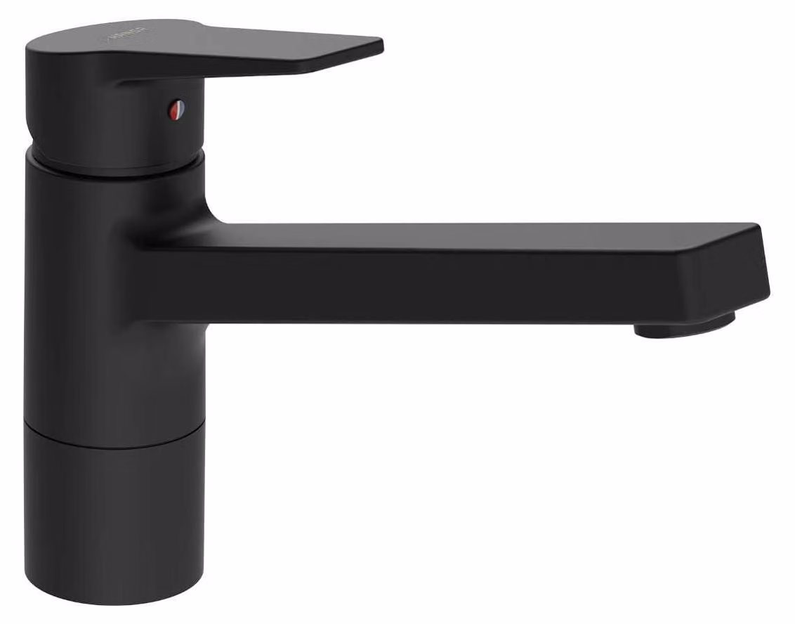 Rubinetto da cucina, girevole, con bocchetta da 199 mm, finitura nera opaca, in ottone