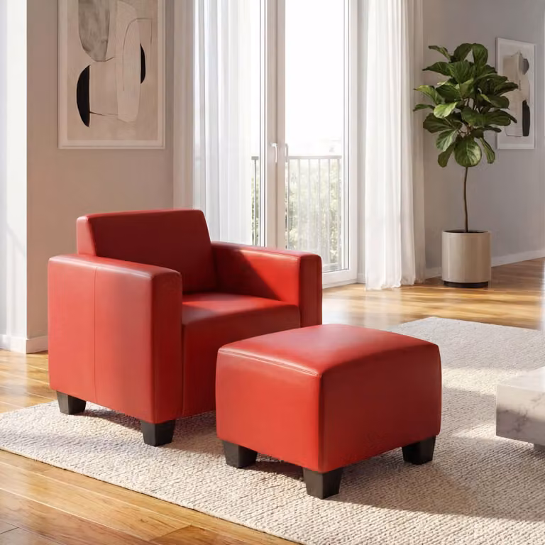 Poltrona modulare Poltrona lounge con pouf Moncalieri, ecopelle ~ rosso