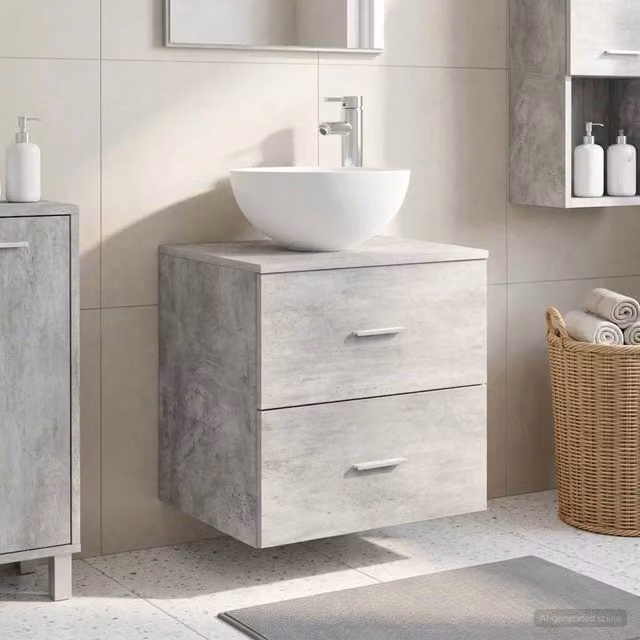 Mobiletto con Lavabo a Parete Moderno vidaXL Grigio, L/P/H: 49,5 x 35 x 63 cm – 1