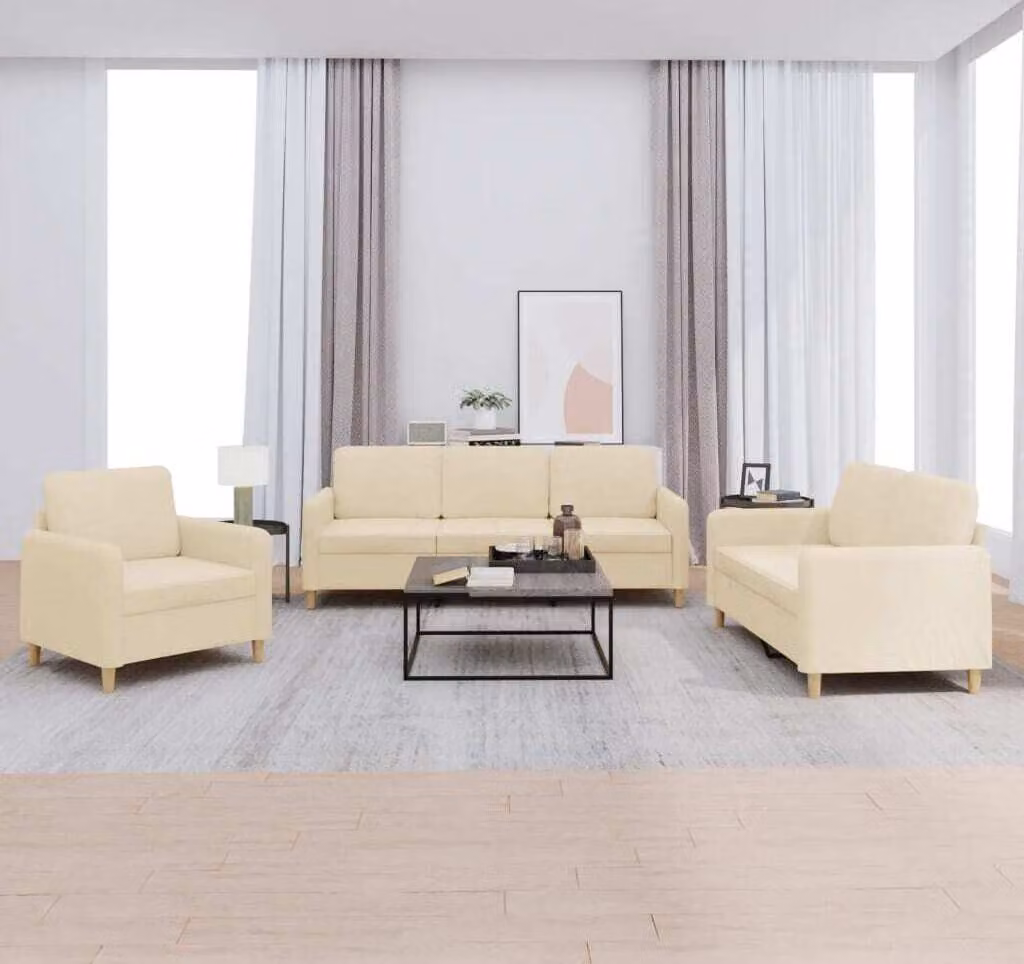 Maison Exclusive - Set divano a 3 pezzi con cuscini in tessuto color crema