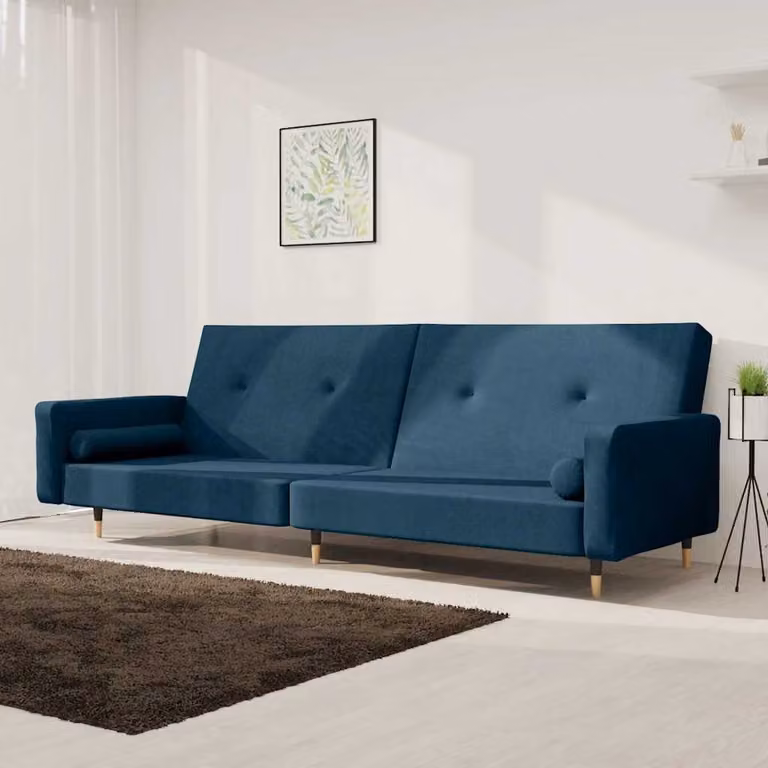 vidaXL Divano Letto Click-Clack in Velluto Blu con 2 Cuscini, L: 220 cm, P: 84,5 cm, H: 69 cm