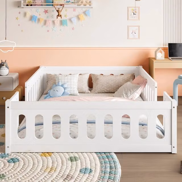 letto a piattaforma in legno massello e mdf bianco 145 x 204 cm