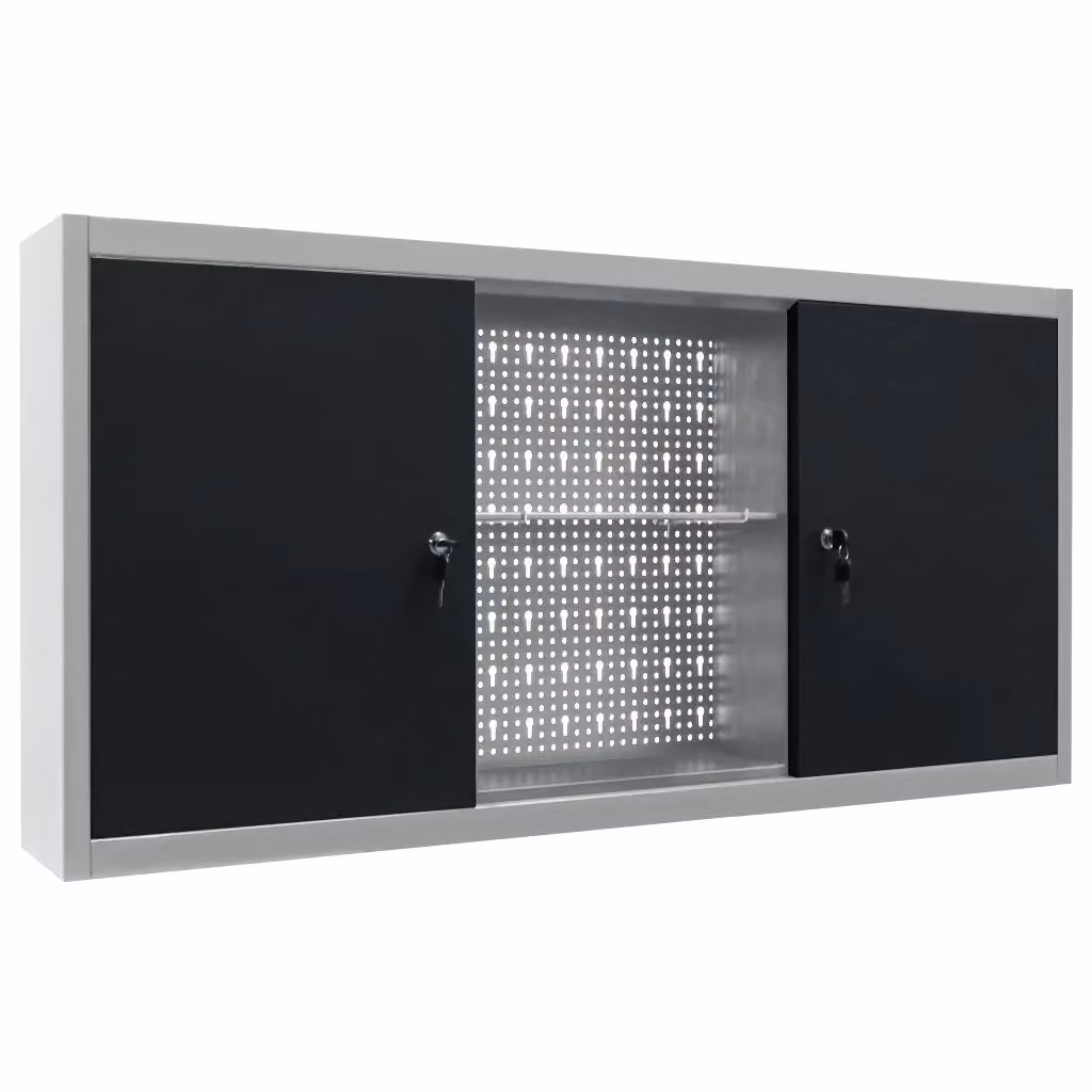 Armadio a Parete in Metallo Stile Industriale Grigio e Nero con Ante Chiusurabili CFW6286314 L: 120 cm, H: 60 cm, P: 19 cm – 2