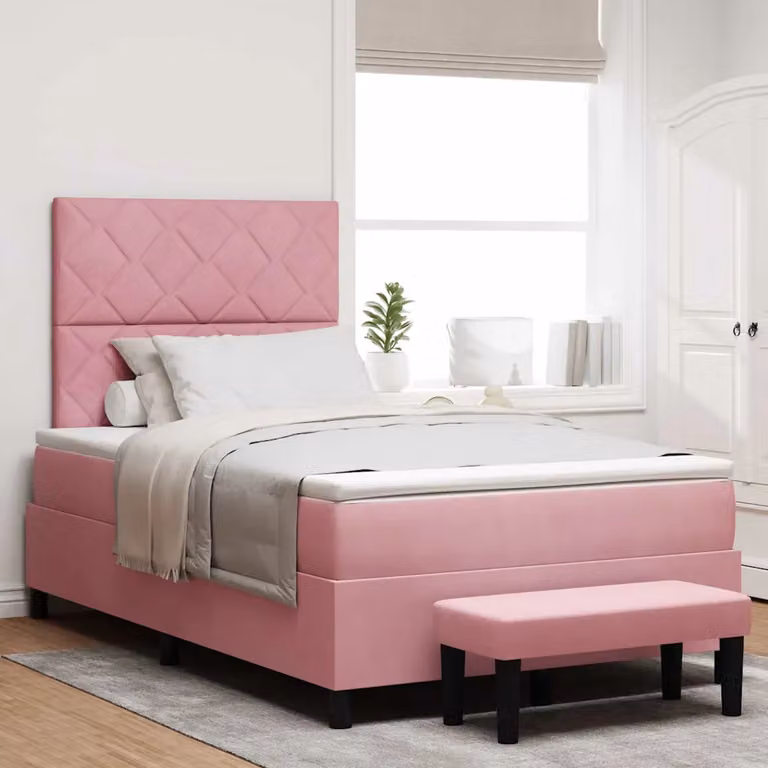 Letto contenitore vidaXL in velluto rosa con testiera, L/P/H: 200 x 120 x 128 cm