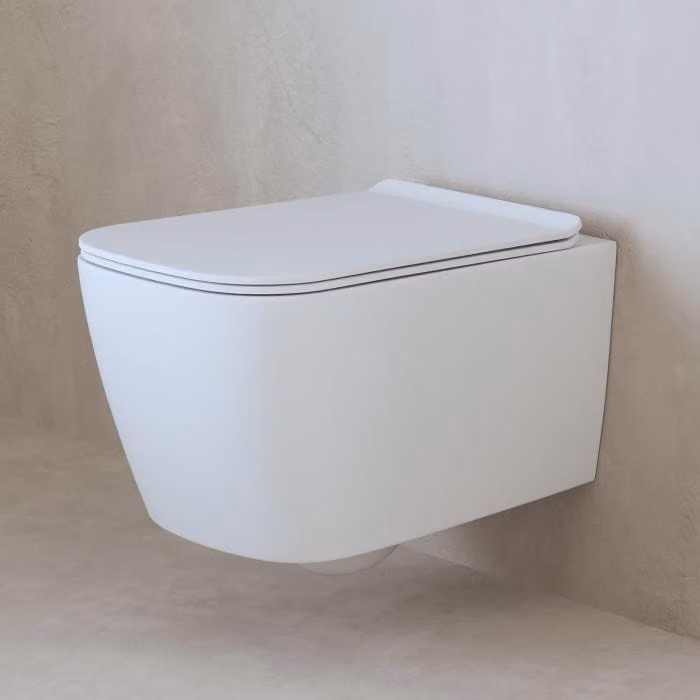 ALLUVION, vaso sospeso per WC con scarico a parete, modello "Mars", senza bordo per una pulizia ottimale