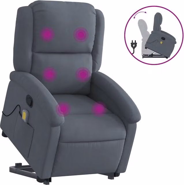 Poltrona Relax Alzapersona Elettrica con Braccioli in Velluto e Finta Pelle Grigia per Senior