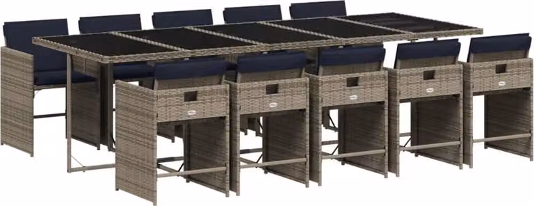 Set da pranzo da giardino da 11 pz con Cuscini in Polyrattan Grigio
