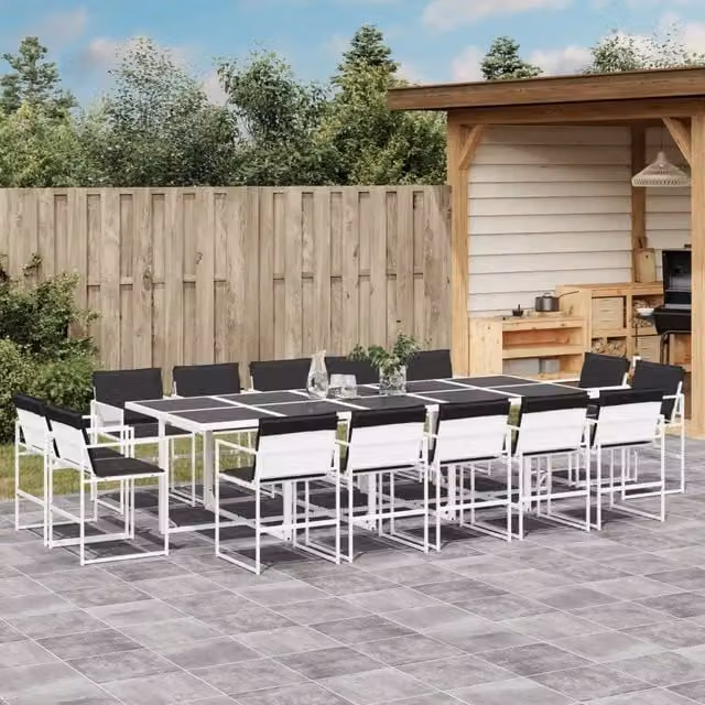 Set da Pranzo da Giardino 15 pz con Cuscini Bianco in Textilene 3295111