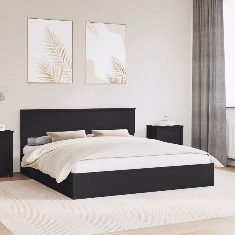 Letto con contenitore vidaXL in legno ingegnerizzato nero L 200 x P 200 x H 90 cm