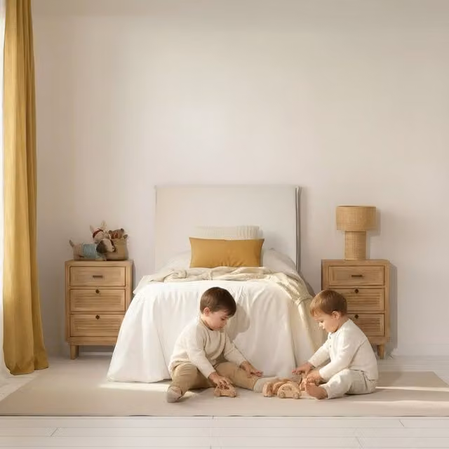 Testiera imbottita Preston Banak per letto bambini beige L 106 cm x H 106 cm