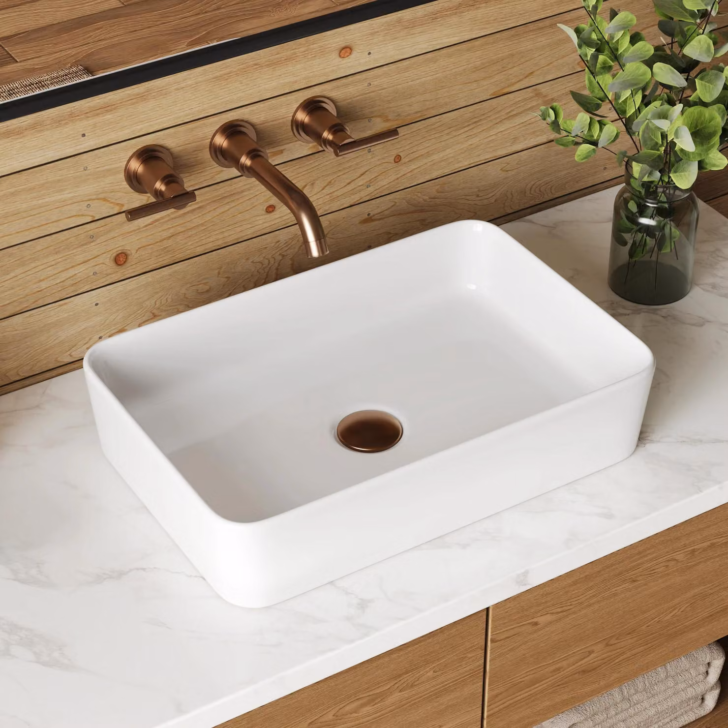 Lavabo – Lavabo da appoggio – Rettangolare – Vetroceramica – 50,5 x 34 cm – 9 litri – Senza foro per rubinetto – Angoli arrotondati