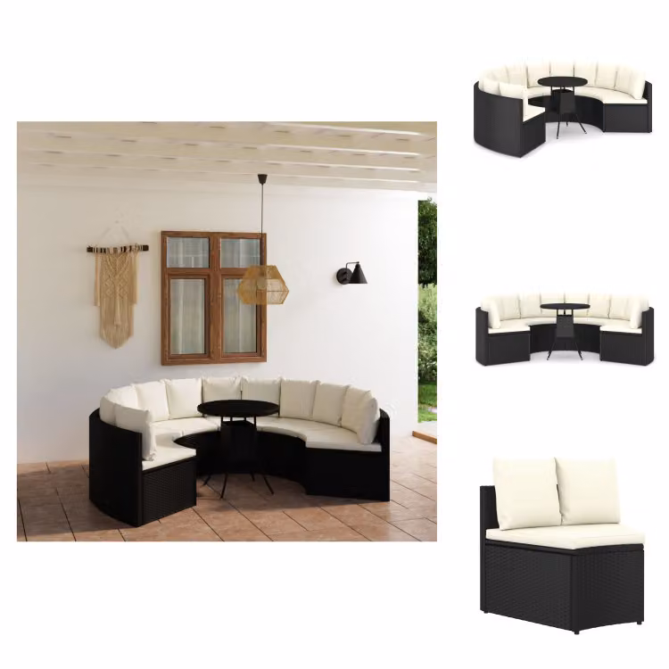 vidaXL Set di divani da giardino 7 pezzi con cuscini in poly rattan nero - Set di mobili da giardino