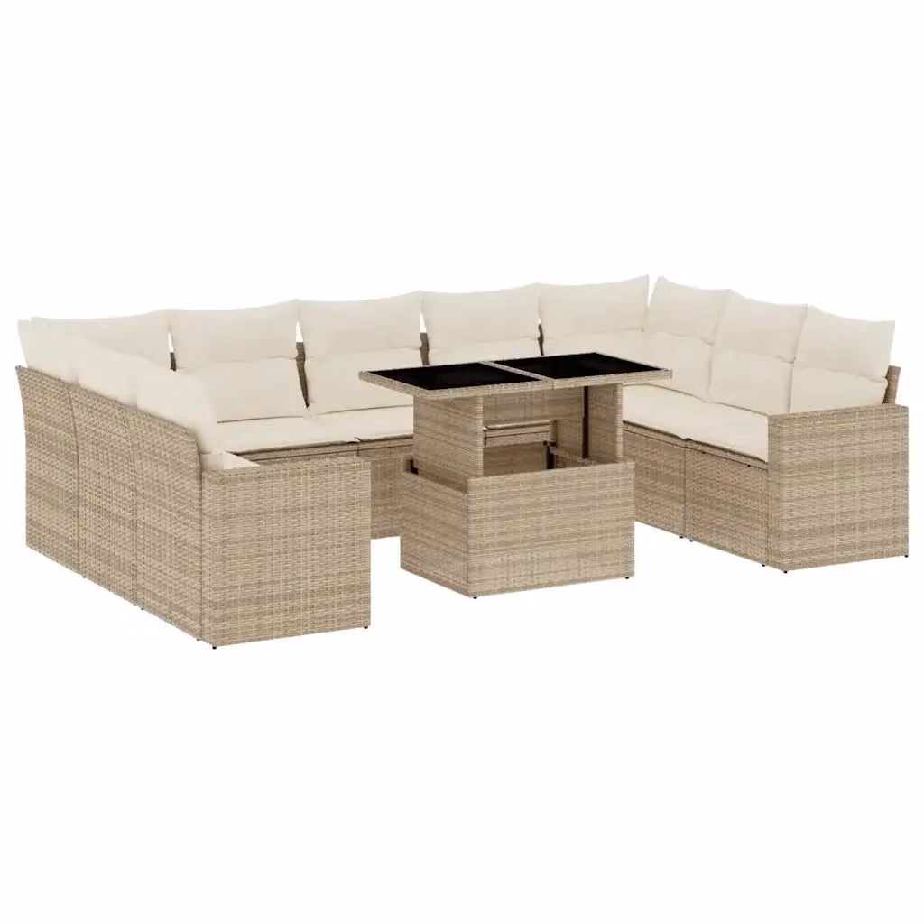Set Divano da Giardino vidaXL 10 Pezzi in Polyrattan con Cuscini Beige e Tavolino, Design Moderno per Terrazza e Giardino – 2