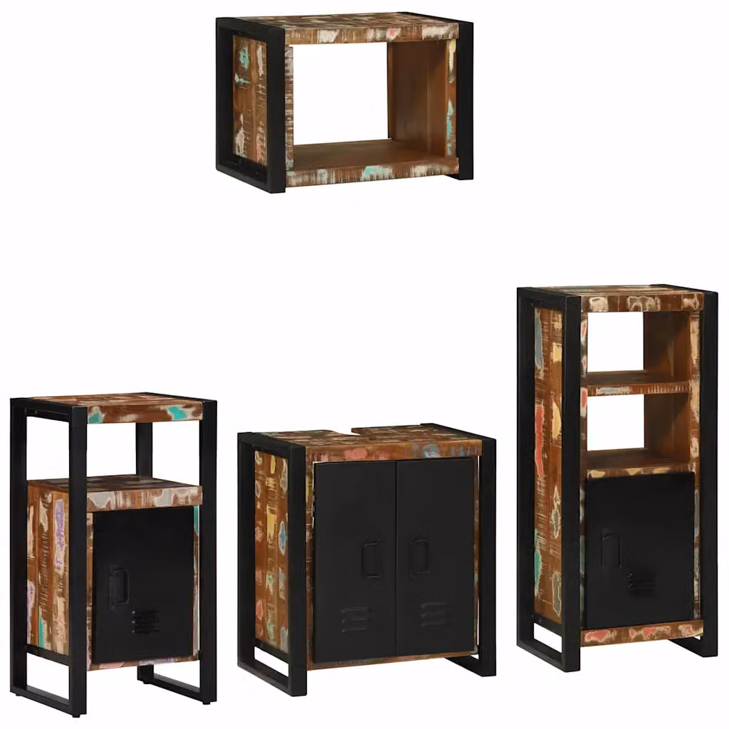 Set di mobili per il bagno moderno vidaXL in legno e metallo multicolore e nero con pensile e mobile lavabo
