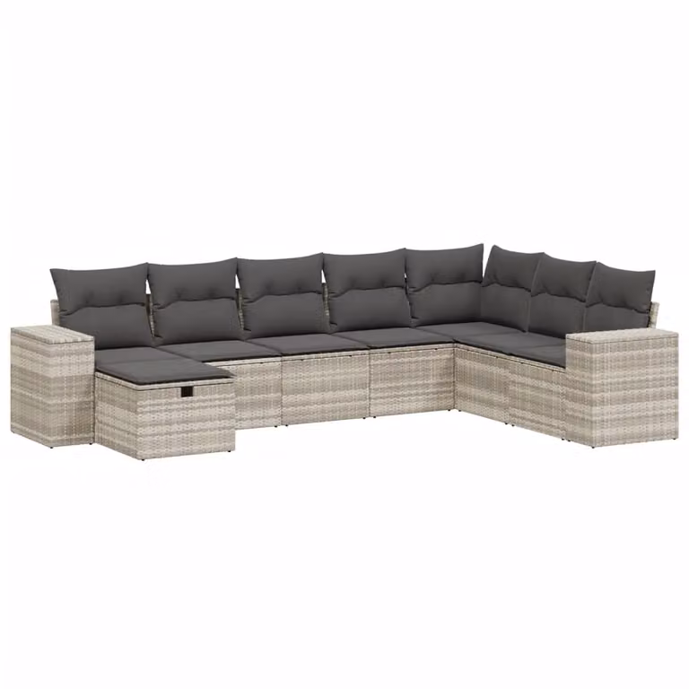 Set Divano da Giardino 8pz con Cuscini Grigio Chiaro Polyrattan