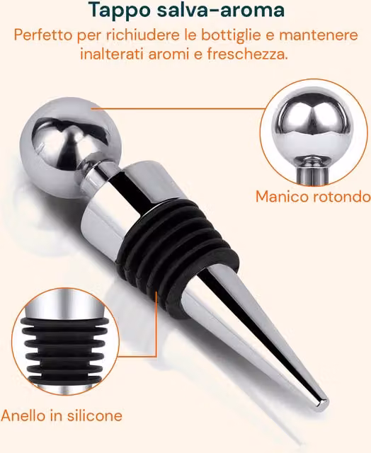 Set Sommelier Secret de Gourmet da 6 Pezzi in Alluminio Argento con Tagliafolia in Metallo e Silicone