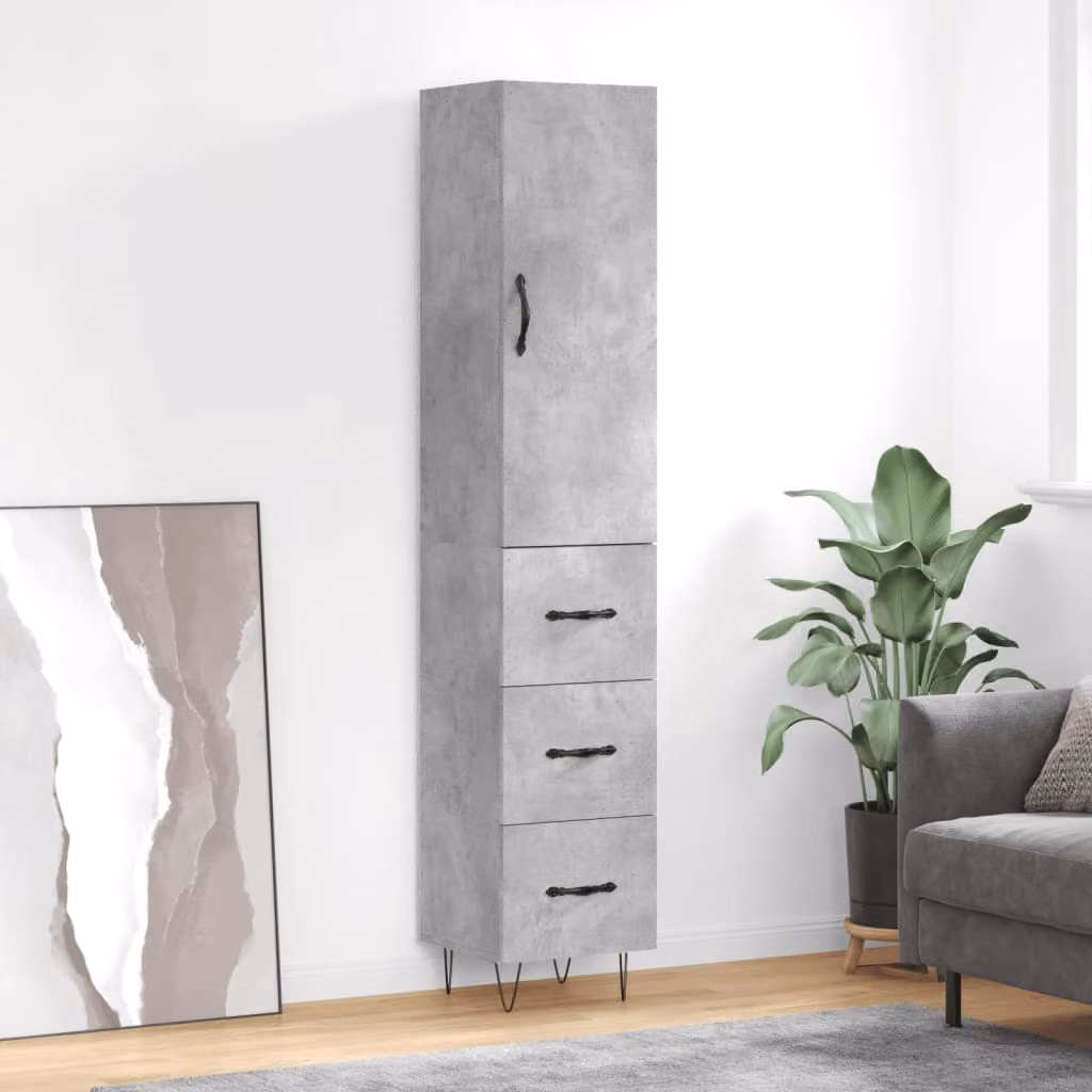 Credenza moderna vidaXL in legno e metallo, Grigio, L/P/H: 34,5 x 34 x 180 cm